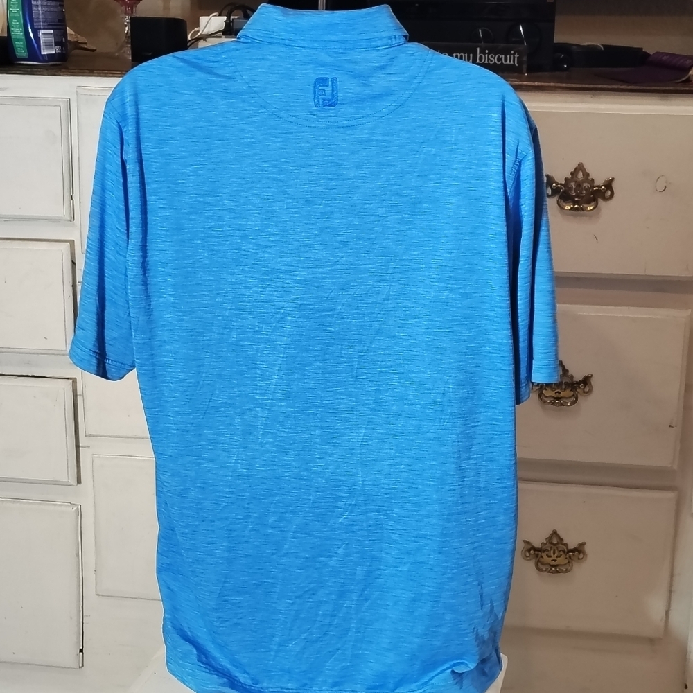 FootJoy Blue Heathered Men's Striped Polo Large Shirt Athletic Fit Golf - Picture 5 of 7